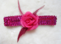 Chaud-vente bébé bandeaux coiffe fleur plume Rose + paillettes Flash