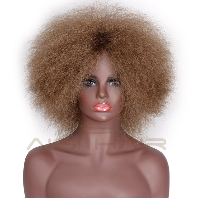 Aisi Hair Kinky Curly short Afro Wigs 6inch Brown Color Heat Resistant Fiber Synthetic Short Wigs For Women