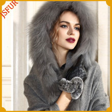 Genuine Dyed Raccoon Fur Hood Shawl Knitted Lady Shawl