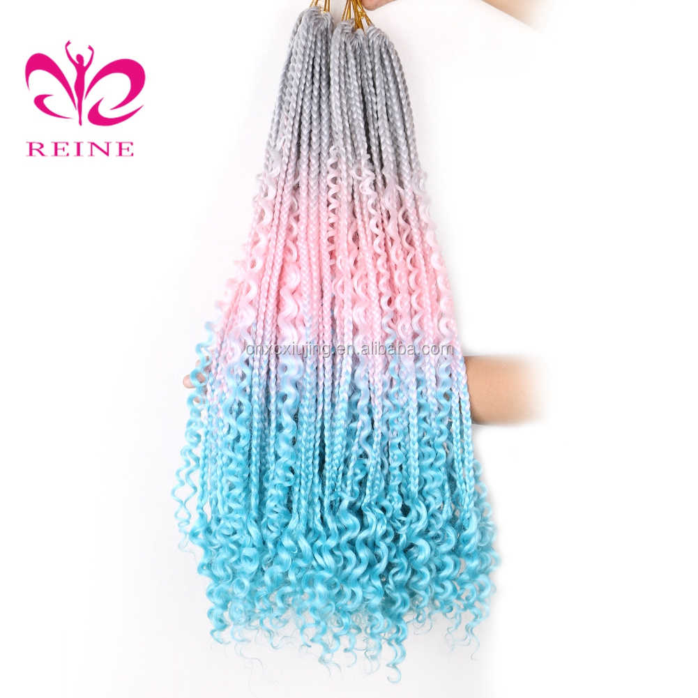 REINE Box Braids Hair Synthetic Crochet Bohemian Hair With Curl End 18 inch Boho Box Braided Hair Extension