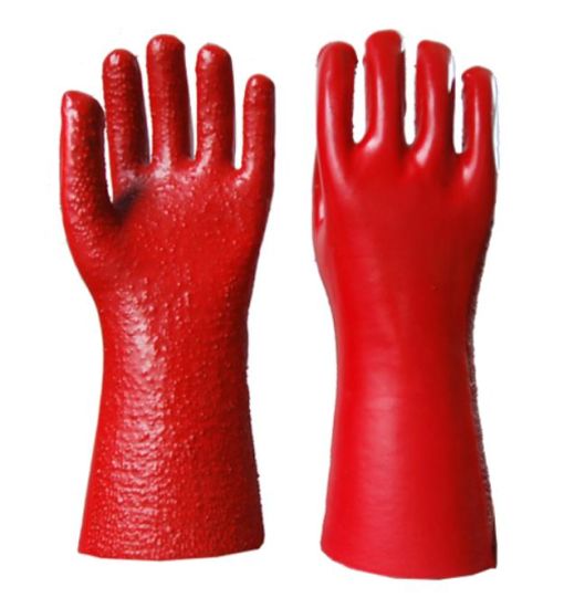 14inch Red PVC coated gloves terry toweling linning