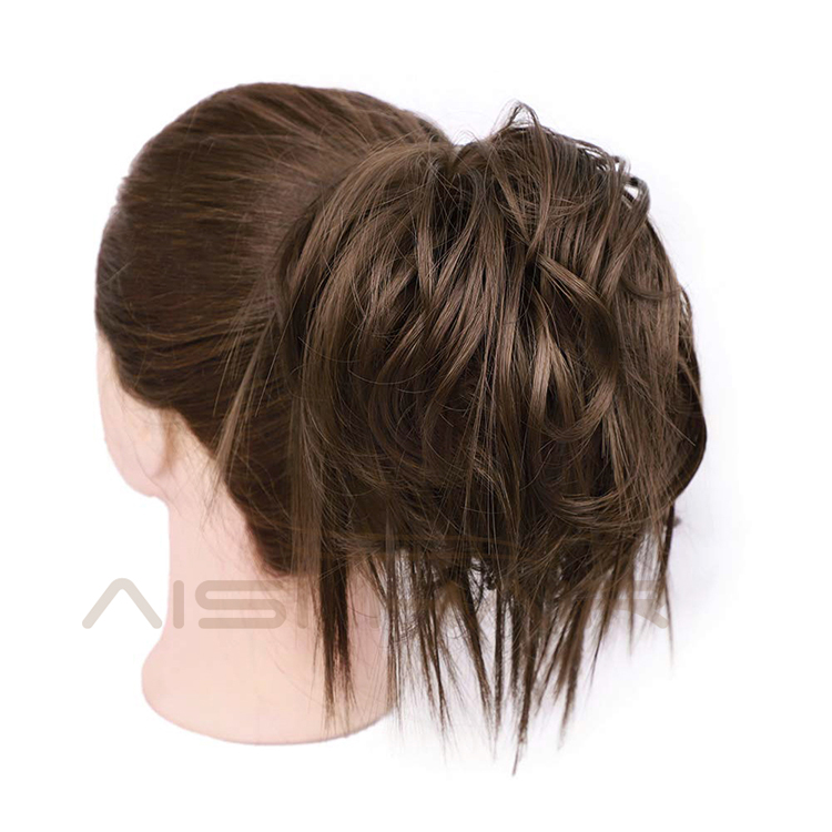 Aisi Hair Donut Brown Synthetic Curly Chignon Bun Pad Chignon Elastic Band Ribbon Ponytail Rope Rubber Hair Extension For Women