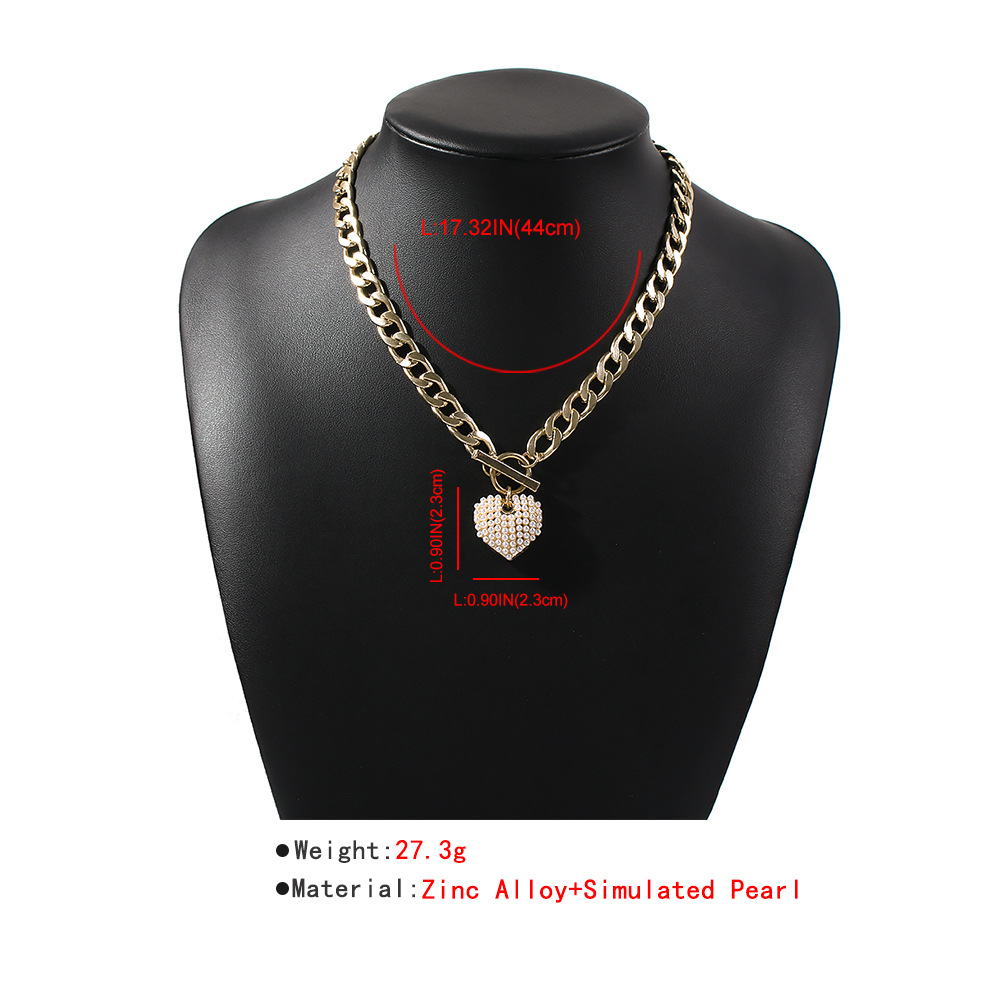 Chunky Necklace Statement Necklace Female Personality Bold Water Wave Clavicle Chain Heart Locket Necklace