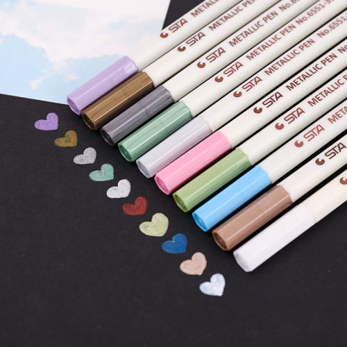 10 Colors Metallic Soft Brush Tip Marker Pens for Christmas Cards Birthday Greeting Gift Card DIY Album Rock Art Painting