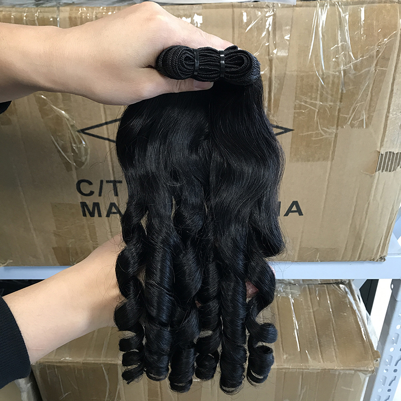 Machine Weft double drawn bouncy curls with frontal, 100 human vietnam bouncy curl, bouncy curls hair funmi bundles