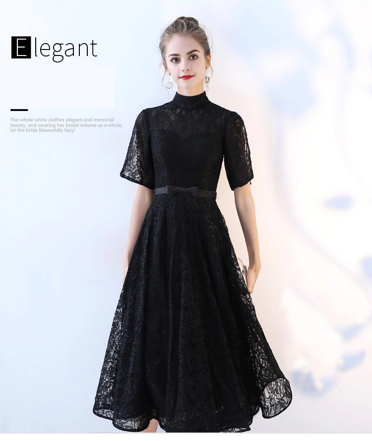 2019 Elegant black tea-length evening dress hot sale party and date dress