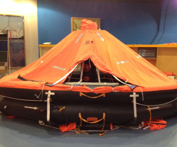 Davit launched inflatable life raft