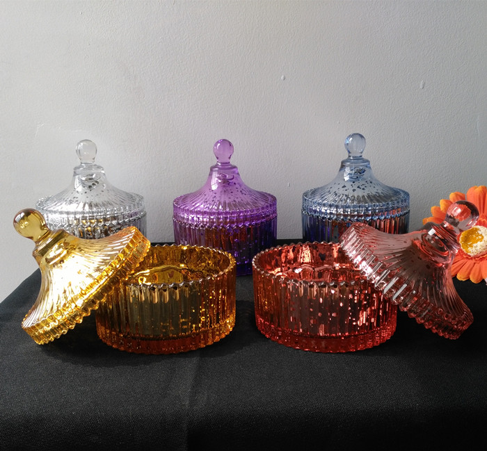 Unique Colourful Glass Candle Jar With Lid