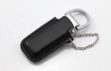 Black Pny Leather USB Flash Drive 128GB Embossed With Keyri