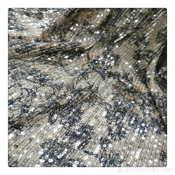 Hot Sale Sequin Lace Fabrics Αφρικανική πολυτελή γαλλική τσίλι δαντέλα υφάσματος υφάσματος με τσίμπημα με λευκό