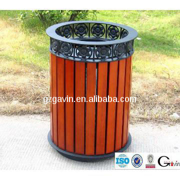 Garden wooden waste bin/cast iron litter bin for outdoor use