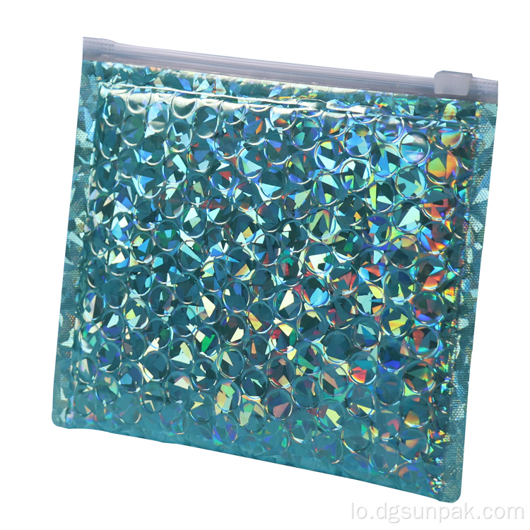 ການຂົນສົ່ງພລາສຕິກ holographic padded ຖົງ zipladed