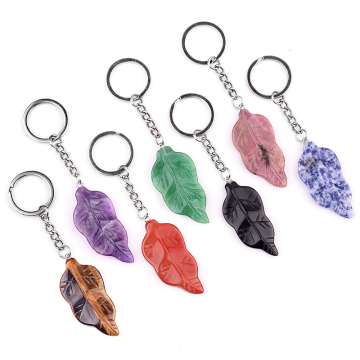 Gemstone Handmade Craved Leaf Pendant keychain Accessories
