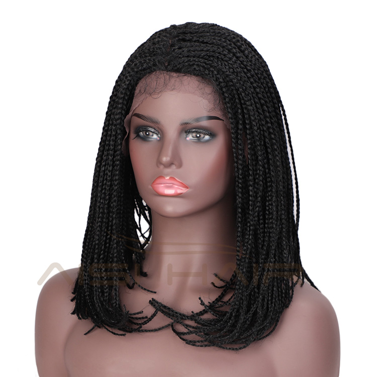 Aisi Hair 16 Inch Vendor Cheap Wholesale Afro Twist Box Braided Lace Frontal Wigs Synthetic Hair For Black Women Lace Front Wig