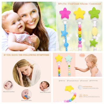 2015 Latest Design Pacifier Clips BPA Free Food Grade Silicone Soother Clips