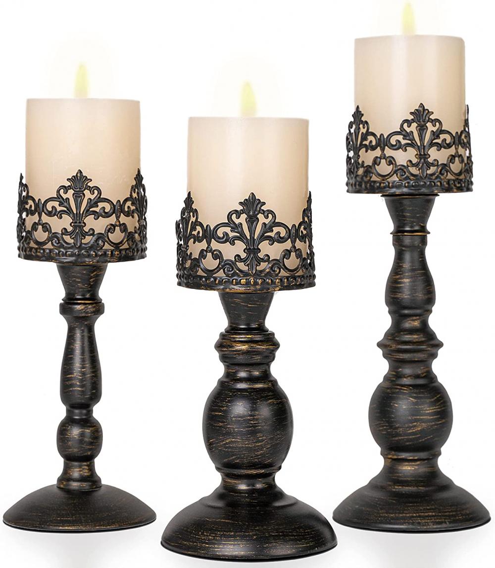 Distressed Black Candle Holders for Pillar Candles