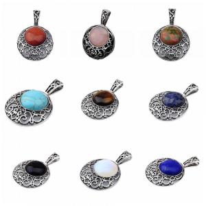 Alloy Gemstone Pendant Mother's Day Gift Natural Crystal Necklace Silver Wrap Healing Gemstone Pendant Necklaces Jewe