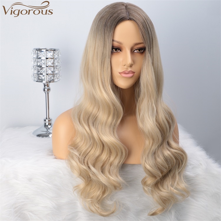 Top selling Curly wave afro high quality fiber blonde brown long hair wigs lace front ombre synthetic hair wigs