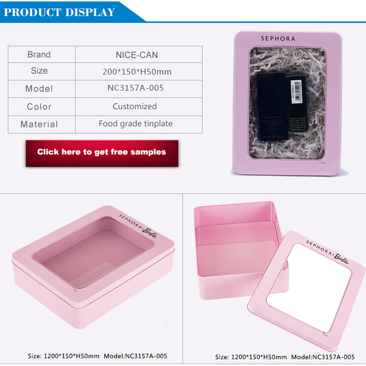 Custom logo cosmetic storage rectangle tin plate container box aluminum personalized red cheap metal jewelry tin can