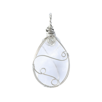 Clear Crystal 25x35MM Teardrop Wrapped Steel Wire Stone Pendant (28X50MM)