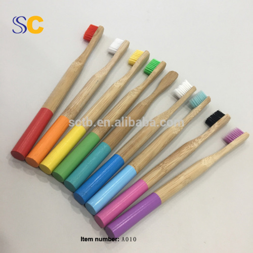 Natural Bamboo Toothbrush Round Colourful  Handle