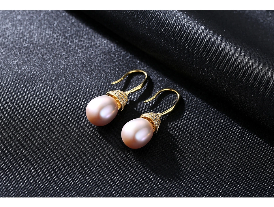 Elegant 18K Gold Plated Sterling Silver Freshwater Pearl Drop Earrings