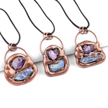 Amethyst+ Blue Kyanite Retro Red Copper Stone Pendant