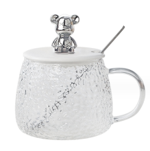 2024 Wholesale White Clear Bear Mark Glass Cup Hammer Pattern Flower Tea Cup Coffee Mug
