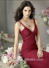 Deep V neck silk chiffon evening dress