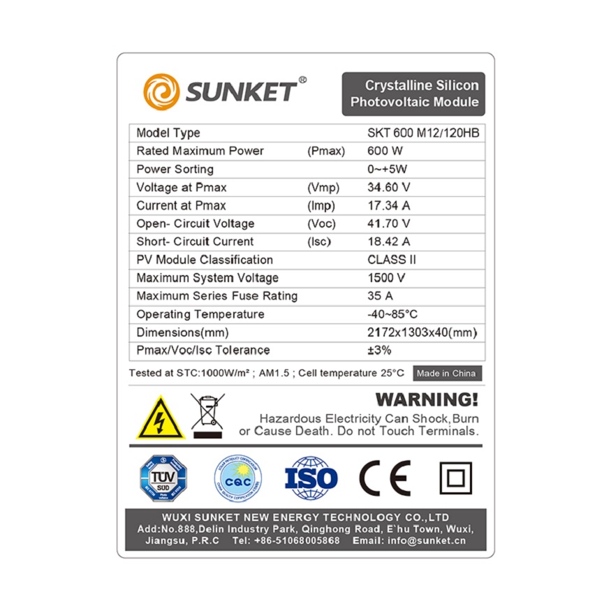 Panel solar de 182 mm y 600 w con certificado CE TUV mono