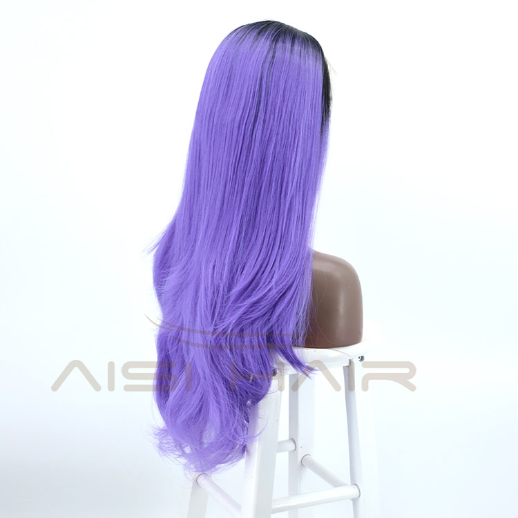 Aisi Hair New Design Top Quality Party Long Body Wave Ombre Purple Lace Frontal Synthetic Hair For Black Women Lace Front Wig