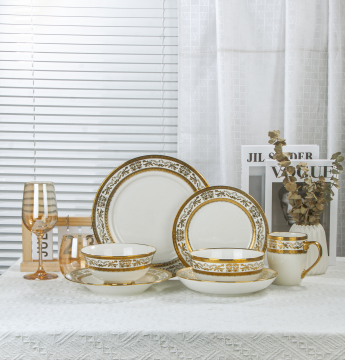 Luxury Gold 60pc Wholesale Bone China Plate Set