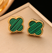 Lucky Clover Green Stripe Titanium Earrings