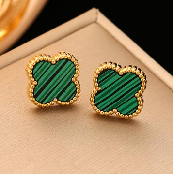 Lucky Clover Green Stripe Titanium Earrings