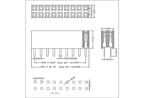 2.54 mm Female Header Dual Row Straight Type(W=5.0 H=7.1) FHES10-XXDXXX