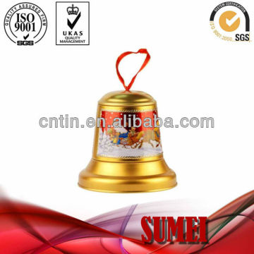 Christmas bell shaped musical tin box