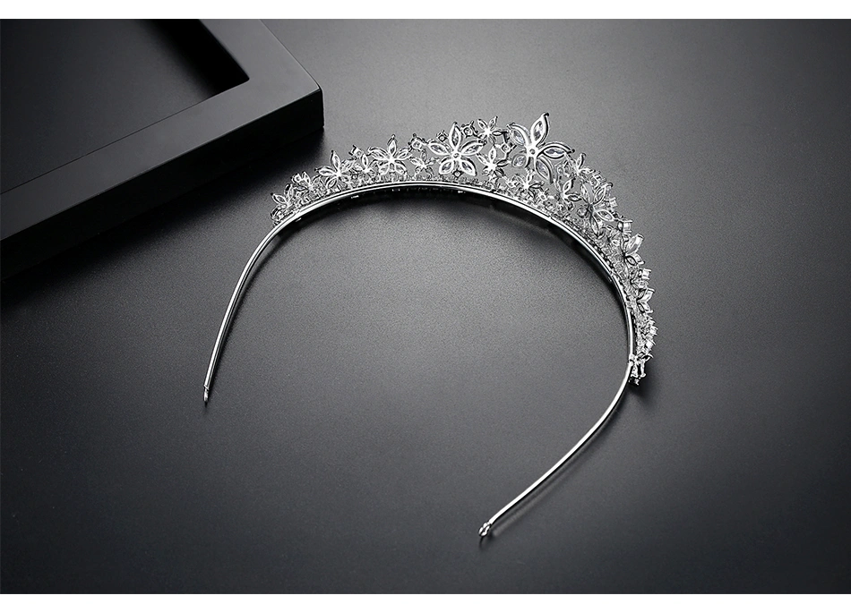 Bling Bling Flower Shape Wedding CZ Crown Tiara Hair Accessories