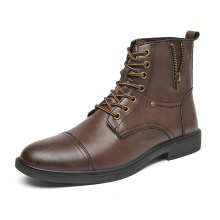 Custom LOGO High Top Martin Boots for Men - Genuine Leather Lace Up Zipper Martin Boots