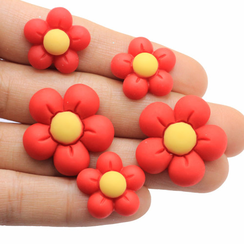 Chinese Factory Sunflower Shape Flat Back Resin Beads Hairpin Accessory Cute Red Flower Scrapbook Making Jewelry Ornament