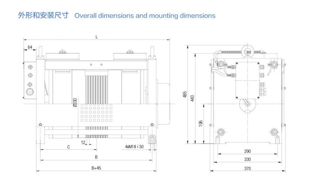 Ø410 Gearless Elevator Traction Machine With Converter 3 Phase 400V