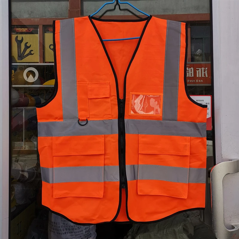 Reflective Stirps Yellow Safaty Labour Worker Vest with Zipper Pocket