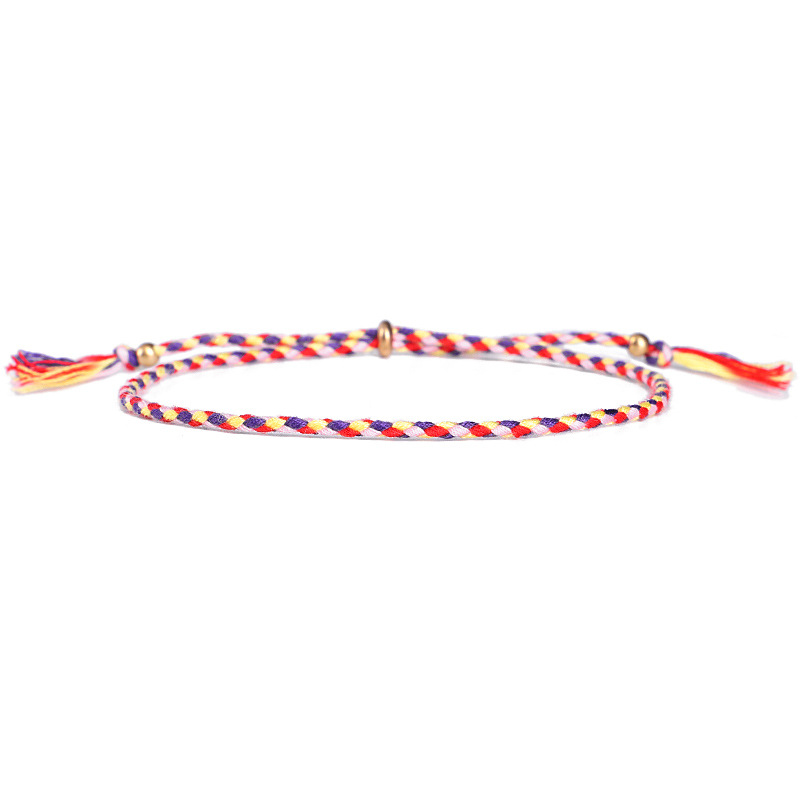 Pulsera de hilo trenzado a mano para escribir y tocar joyas, algodón tibetano, cuentas de cobre, borla, cuerda de mano ajustable