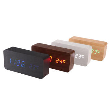 LED Electric Alarm Clock Digital Thermometer Clock Wooden Watch Table Clock Voice Control Display Usb Alarm Clock Home Decor