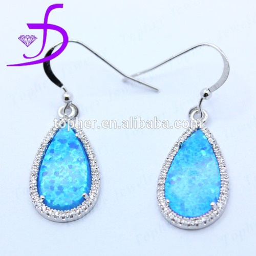 Newest Fashionable Design 925 Sterling Silver Prong Setting Blue Opal Earrings