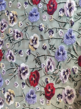 Multi-color flowers mesh embroidery Fabirc
