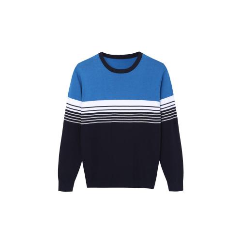 Men's Knitted Multi Color Striped Crew-neck Pullover