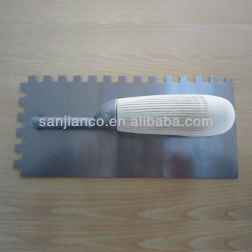 Wooden handle carbon steel blade notched trowel