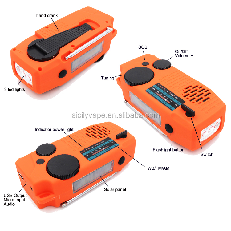 Portable Emergency Solar/Dynamo/DC & AM/FM/NOAA Radio & LED Flashlight & 2000mAh Charger Power Bank