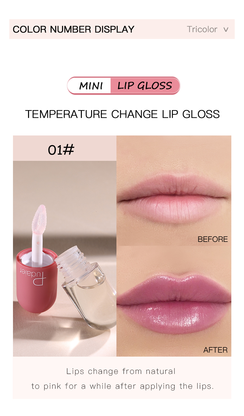 Pudaier Lip Line Glossy Plumping Lip Gloss Temperature Change Color