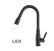 Feenice Brass Orb Black LED Pull Out Kitchen Faucet